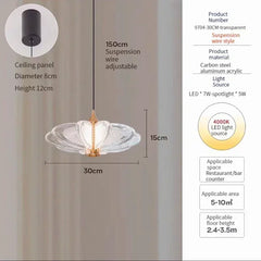 Pendant light with dimensions and specifications on a gray background