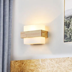 Modern Wood and Frosted Glass LED Wall Sconce Light Fixture