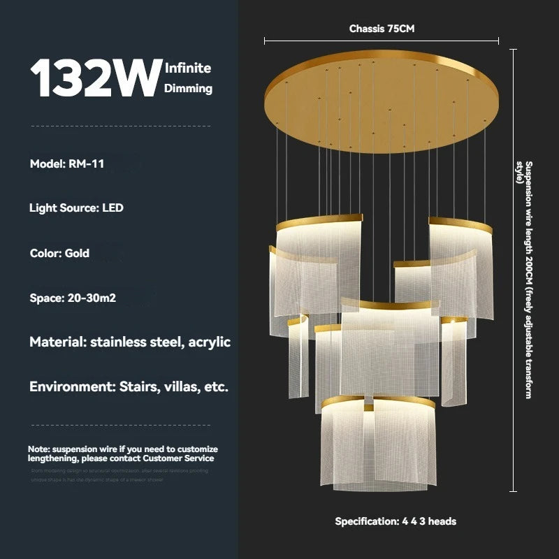 Chandelier with specifications on a dark background