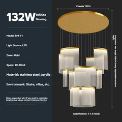 Gold Metal Frame Cascading Crystal Waterfall Chandelier Light Fixture