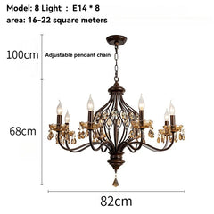 Bronze Floral Crystal Chandelier Pendant Light with Amber Gem Accents