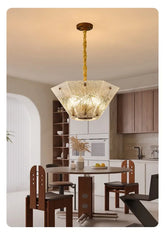 Brushed Gold Floral Pendant Light with Frosted Glass