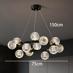 Chandelier with dimensions labeled on a dark background