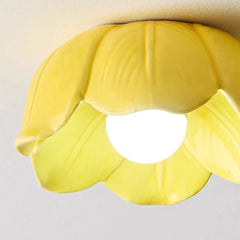 Pink Yellow Ceramic Flower Semi-Flush Ceiling Light