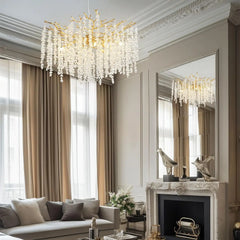 Modern Branch Crystal Chandelier with Cascading Icicle Droplets
