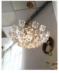 Gold Metal Frame Chandelier with Clear Glass Flower Accents