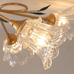 Gold Floral Semi-Flush Ceiling Light with Glass Shades