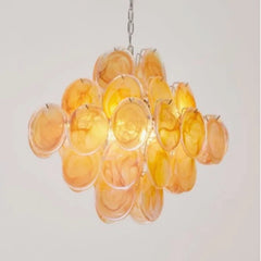 Glass Disc Chandelier Pink Tiered Hanging Pendant Light