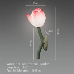 Wall-mounted lamp with dimensions and material details on a gray background