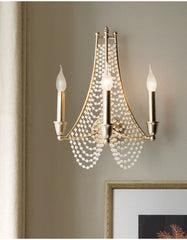 Gold Metal Crystal Cascade Wall Sconce with Candle Lights