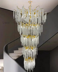 Gold Crystal Tiered Waterfall Chandelier with Cascading Petals