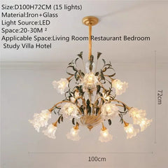 Gold Floral Glass Chandelier Multi-Arm Pendant Light