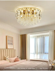 Gold Crystal Tiered Cascading Flush Mount Ceiling Light Fixture