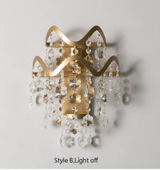Gold Wavy Shell and Crystal Waterfall Wall Sconce