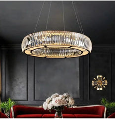 Modern Crystal Ring Pendant Light with Gold Finish Metal Frame