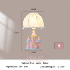 Pink Castle Table Lamp Children's Room Fabric Shade Accent Lamp