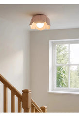 Pink Yellow Ceramic Flower Semi-Flush Ceiling Light