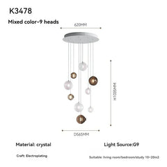 Pendant light fixture with dimensions and specifications on a white background