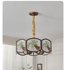 Brushed Gold Floral Pendant Light with Frosted Glass