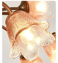 Bronze Floral Chandelier Pendant Light with Frosted Glass Bell Shades