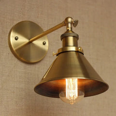 Brass Cone Shade Industrial Wall Sconce with Adjustable Arm