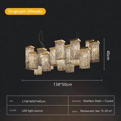 Gold Frame Crystal Waterfall Pendant Light with Cascading Strands