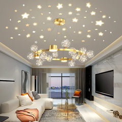 Modern Gold Ring Chandelier with Starburst Crystal Globe Shades