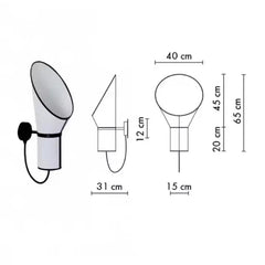 Diagram of a wall-mounted light fixture with dimensions labeled