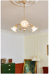Gold Floral Chandelier With Frosted Glass Shades