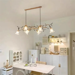 Gold Floral Branch Pendant Light with Glass Shades