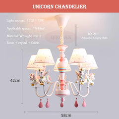 Pink White Unicorn Chandelier Children's Room Flush Mount Light