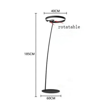 Measurement chart of a floor lamp with dimensions and 'rotatable' label on a white background