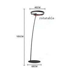 Measurement chart of a floor lamp with dimensions and 'rotatable' label on a white background