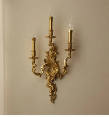 Gold Candelabra Arm Wall Sconce Light Fixture Floral Stems Glass