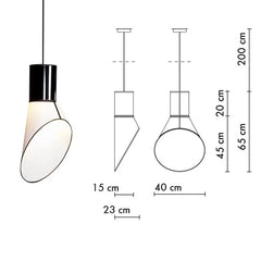 Pendant light with dimensions labeled on a white background