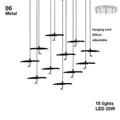 Chandelier with 10 lights, LED 20W, adjustable hanging cord on a white background