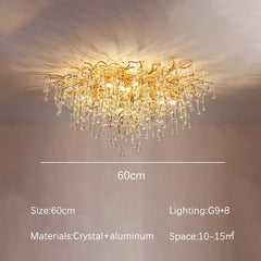 Gold Crystal Cascade Chandelier Surface Mount Light