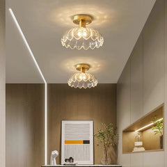 Gold Floral Glass Semi-Flush Mount Ceiling Light