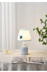 Striped Ceramic Table Lamp with Scalloped Floral Shade