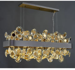 Gold Crystal Floral Chandelier Pendant Light with Mirror Accents