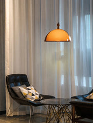 Amber Glass Dome Pendant Light with Wood Accent and Black Track Mount