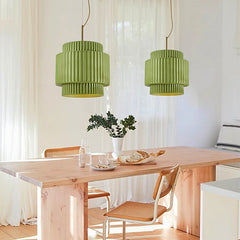 Tiered Fluted Ceramic Drum Pendant Light with Warm Inner Glow