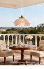 Gold Floral Pendant Light with Pearls & Crystals Accents