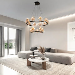 Gold Crystal Orb Linear Pendant Light with Oval Frame