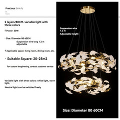 Gold Leaf Ring Pendant Light with White Accents Fixture