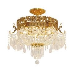 Gold Crystal Waterfall Semi-Flush Ceiling Light Fixture