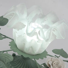 Green Flower Flush Mount Ceiling Light with White Roses