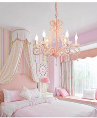 Pink Crystal Candelabra Chandelier with Teardrop Accents