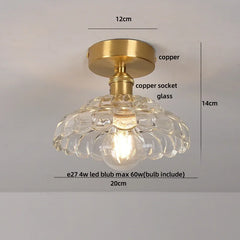 Ceiling light fixture with measurements on a plain background