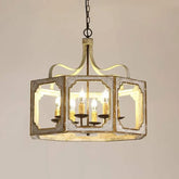 Vintage-style chandelier with glass panels on a beige background